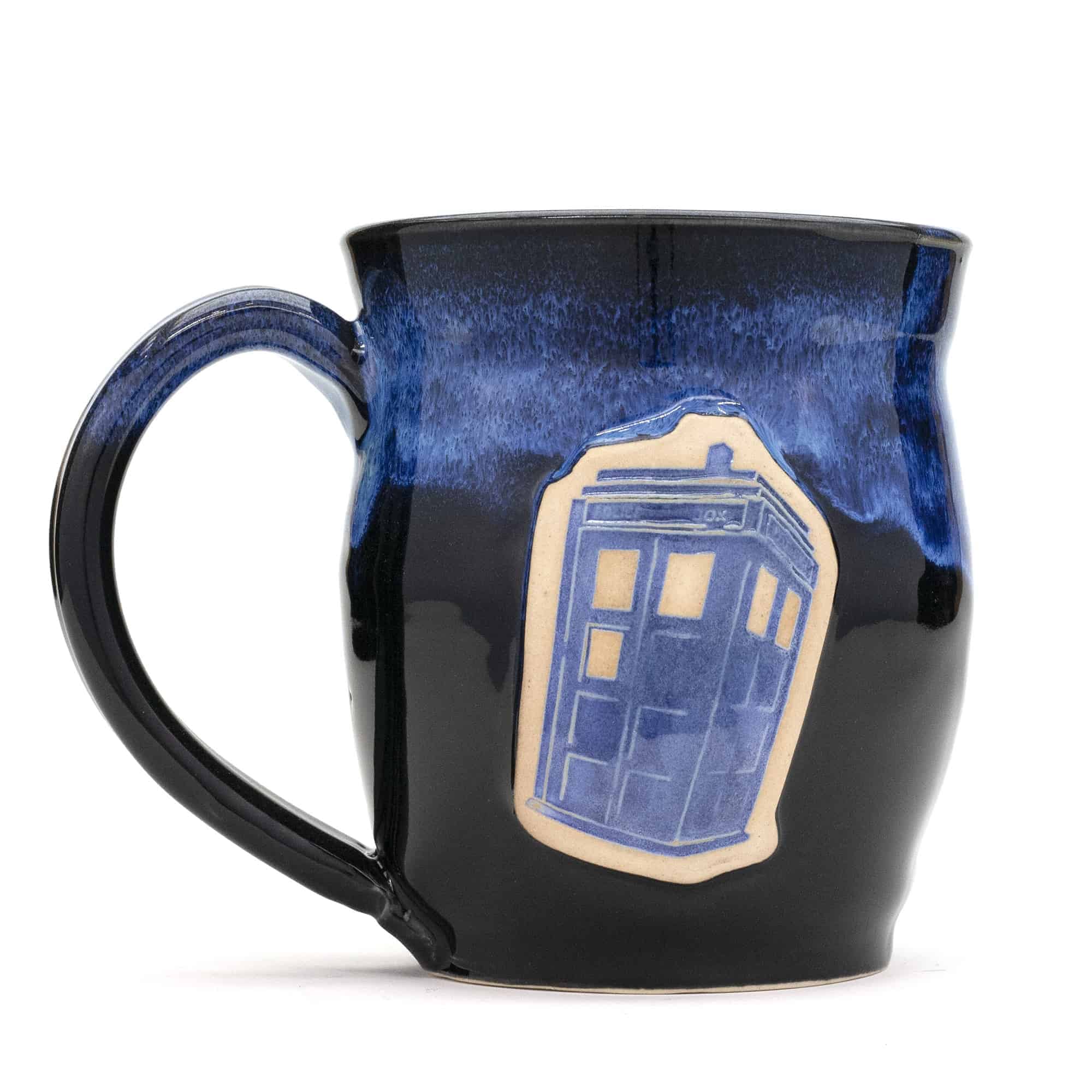 Doctor Who Tardis Image and DW Logo 18 oz Illustrated Blue Ceramic Oval Mug NEW 